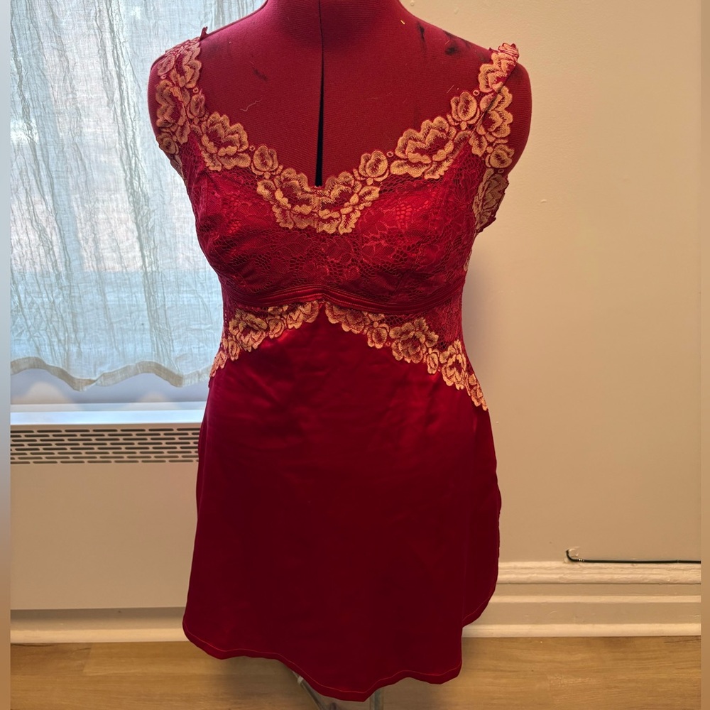 Red Lace Floral Negligee and High-Waisted Panties